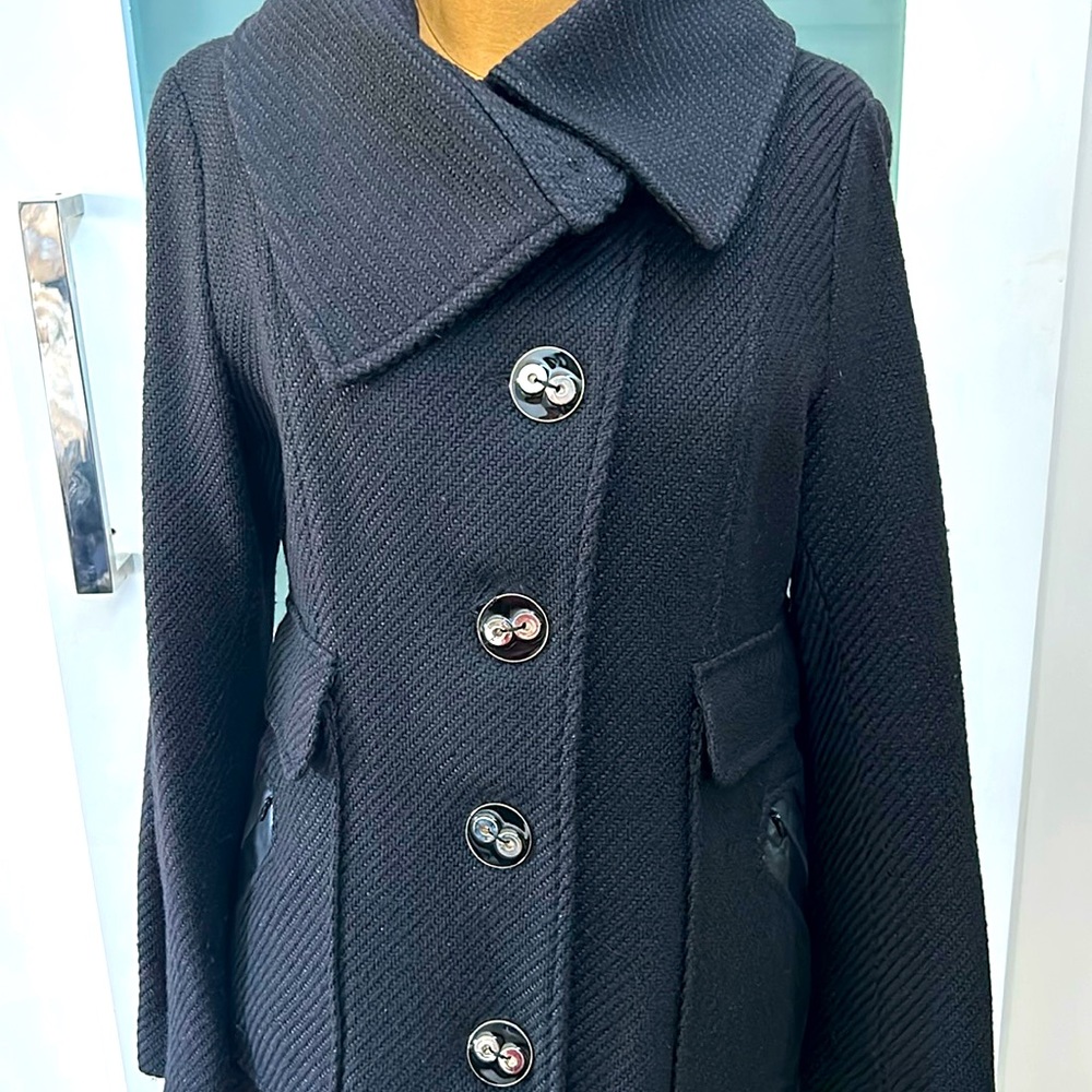 Mackage Wool Pea Coat with leather trim